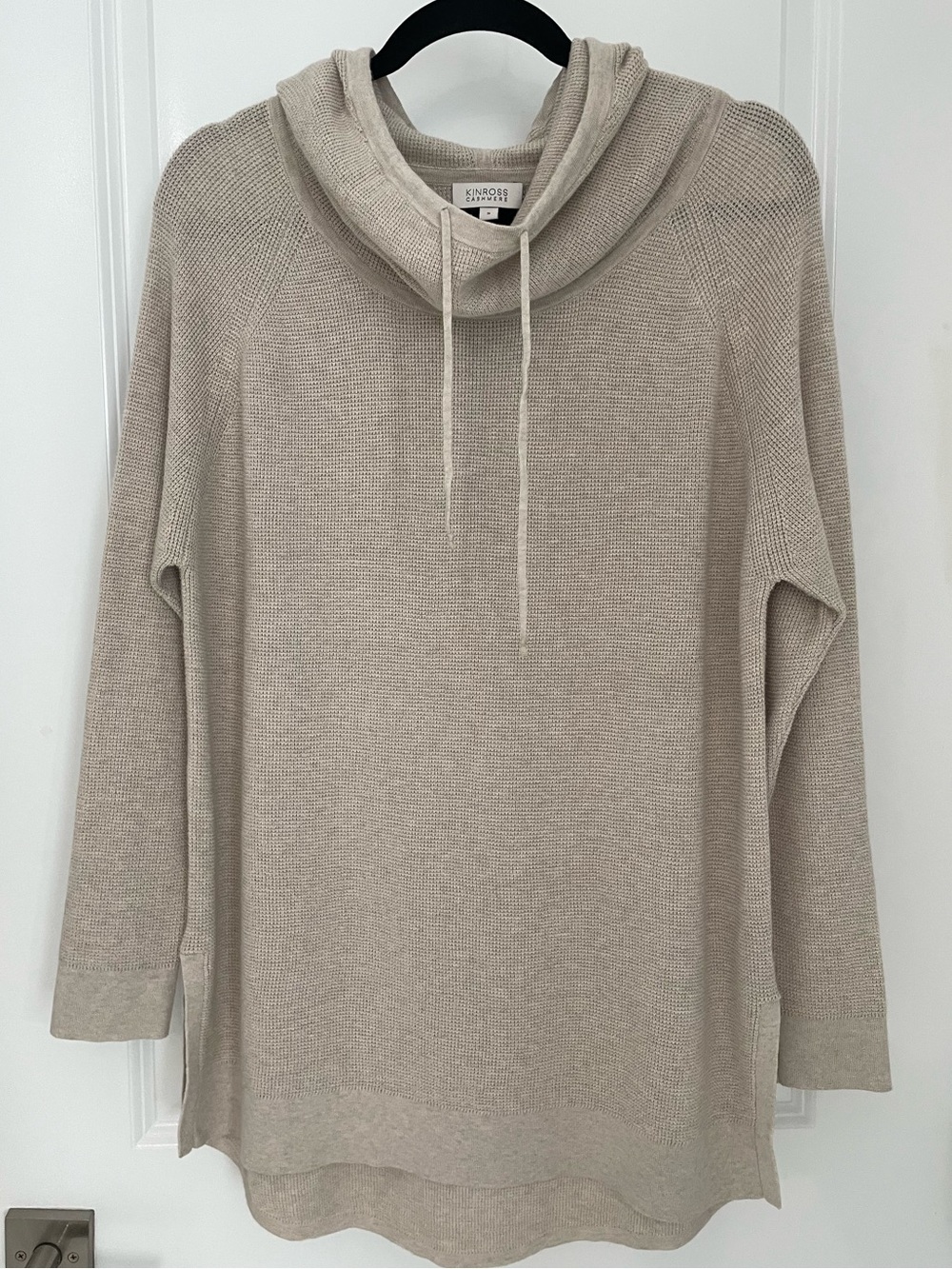 Kinross Cashmere Cotton Blend Textured Drawstring Hoodie Tunic Sweater